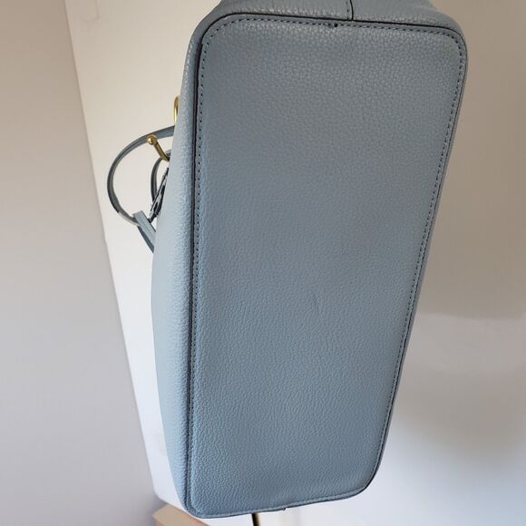 Tory Burch McGraw Tote Pebbled Leather Shoulder Bag Blue $495 Fraying Handle - Picture 9 of 16